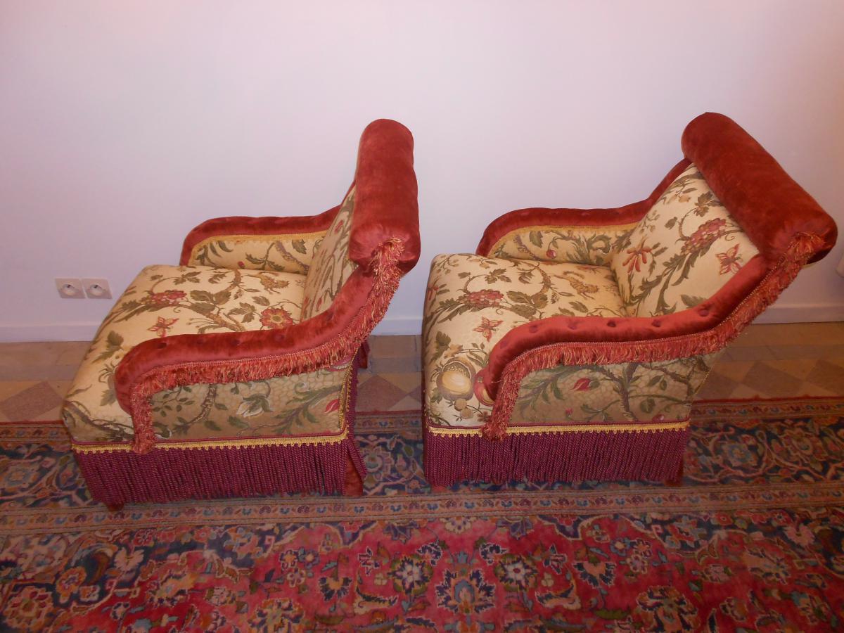 Paire De Fauteuils Boutonnés époque Napoléon III-photo-4