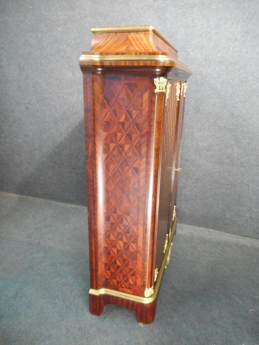 Small XIXth Wardrobe Stamped Paul Sormani In Marquetry And Gilded Bronze-photo-2