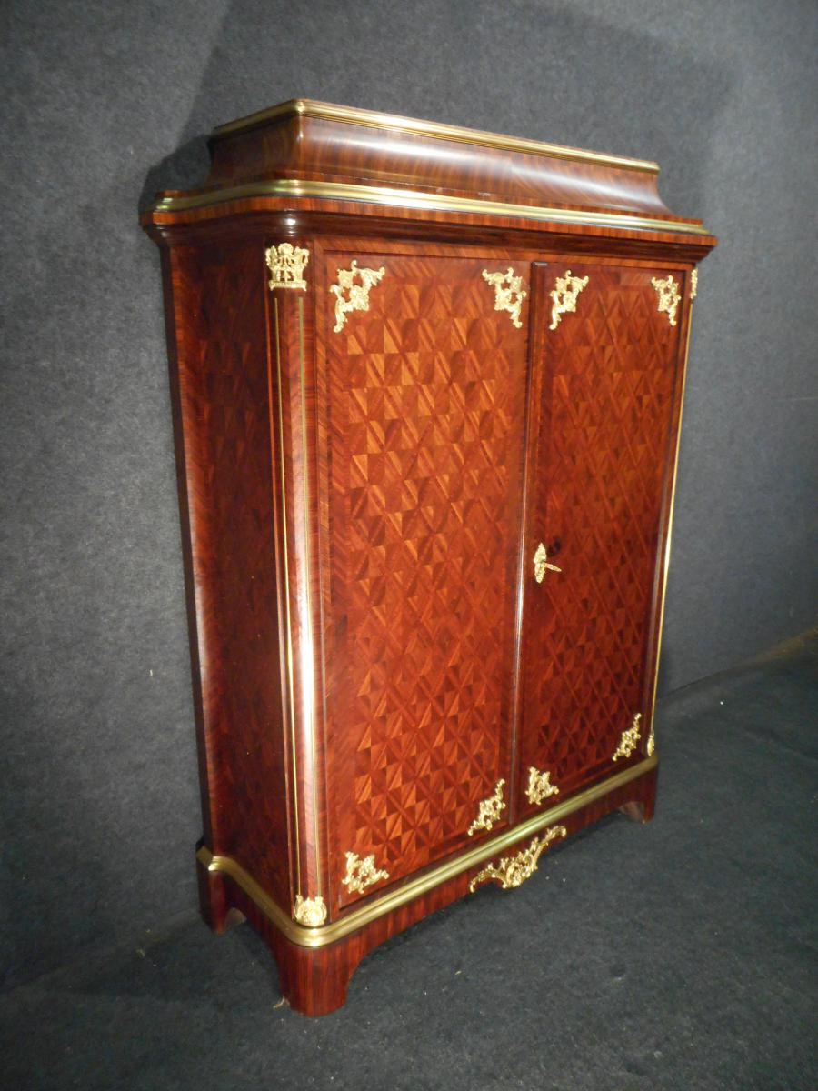 Small XIXth Wardrobe Stamped Paul Sormani In Marquetry And Gilded Bronze-photo-3