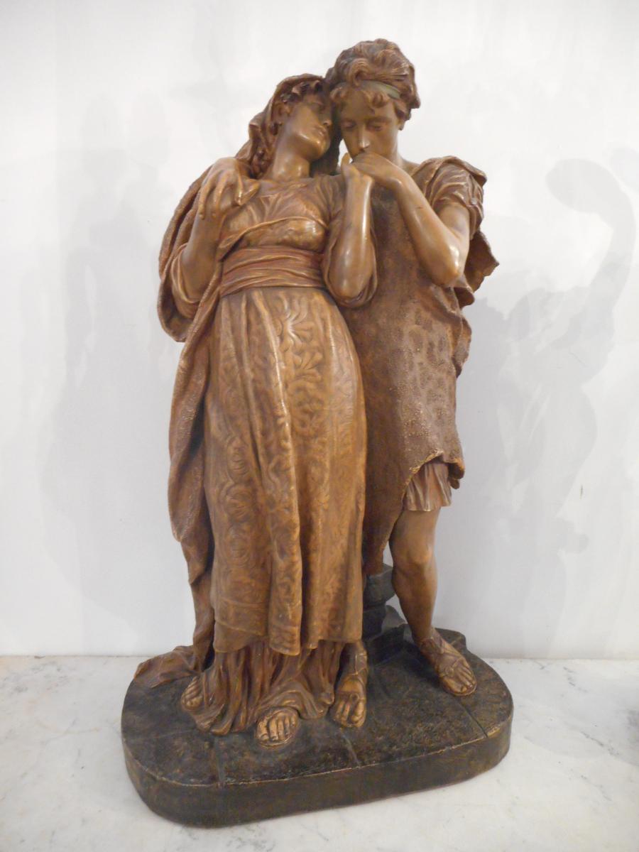 Large Terracotta "lovers" Signed Stamp Friedrich Goldscheider