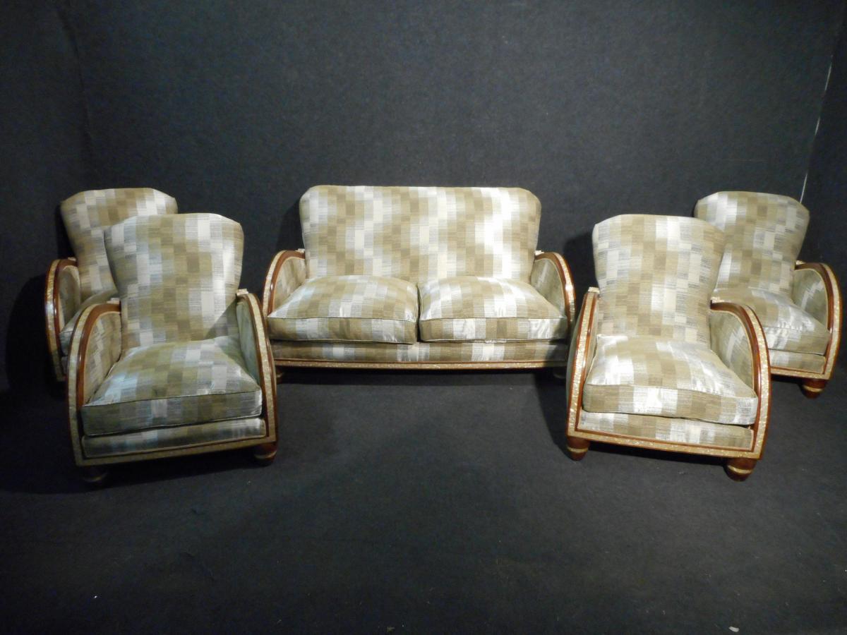 Ensemble De Salon époque Art Déco En Acajou incrustation Bande Nacrée