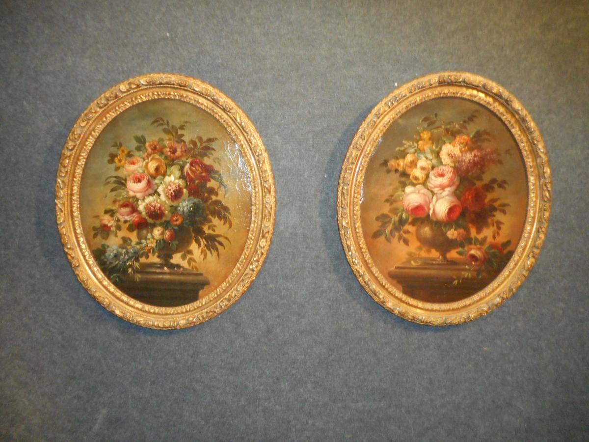 Pair Oil On Canvas Bouquet Of Flowers Early Nineteenth Time