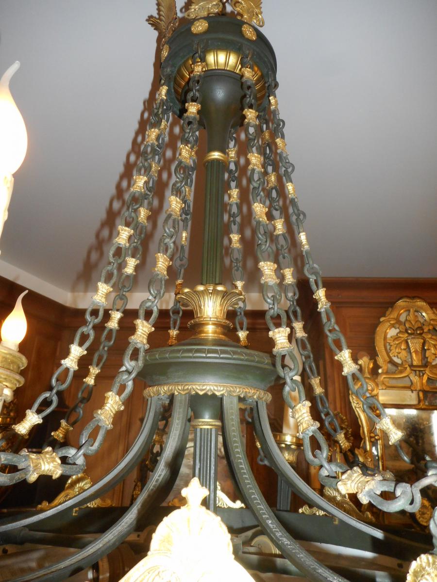 Large Empire Chandelier Gilt Bronze And Painted Tole-photo-7