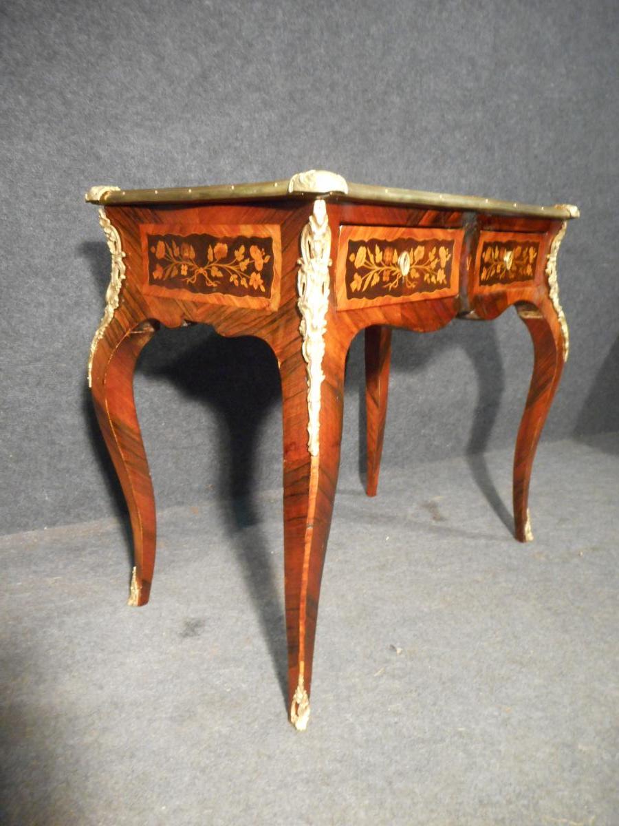 Bureau De Dame Galbé En Marqueterie Et Bronze Doré époque Début XIXème-photo-2