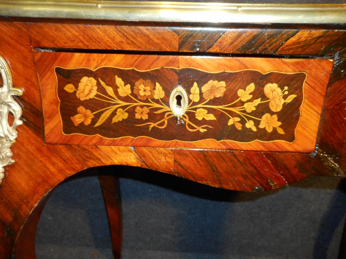 Bureau De Dame Galbé En Marqueterie Et Bronze Doré époque Début XIXème-photo-4