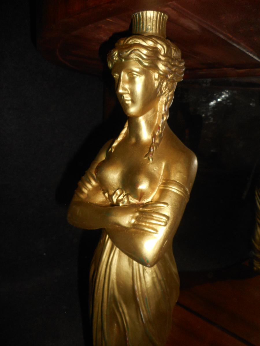 Pair Of Console Premier Empire Mahogany And Caryatids Gilt Bronze Attibué Jacob-photo-2