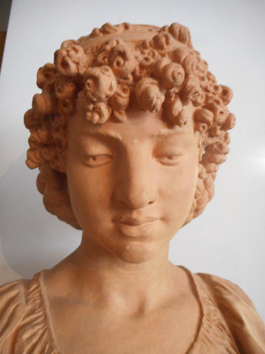 Grand Bust XIX Terracotta Title "rita" Signed Auguste Moreau-photo-3