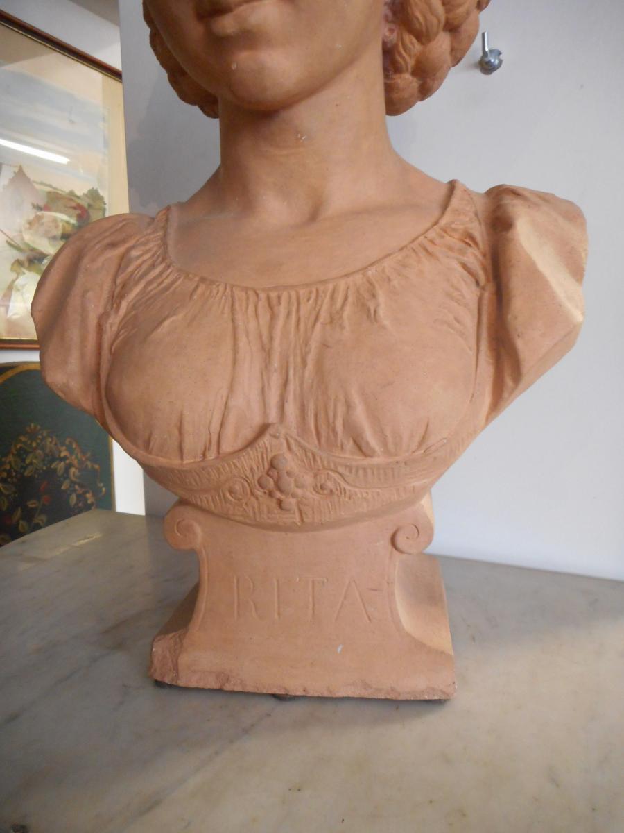 Grand Bust XIX Terracotta Title "rita" Signed Auguste Moreau-photo-4