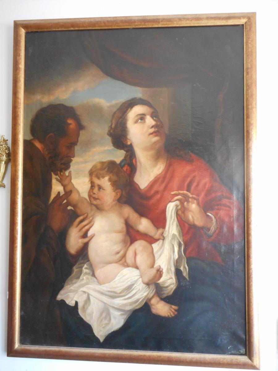 Large Table Hst Nineteenth Time Signed Scene Woman And Child
