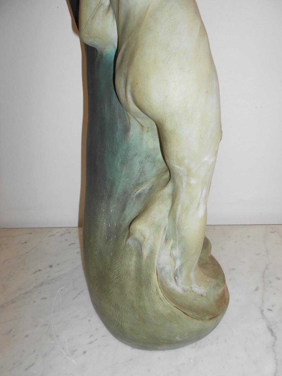 Large Vase Art Nouveau Terracotta Signed A.hanne-photo-3