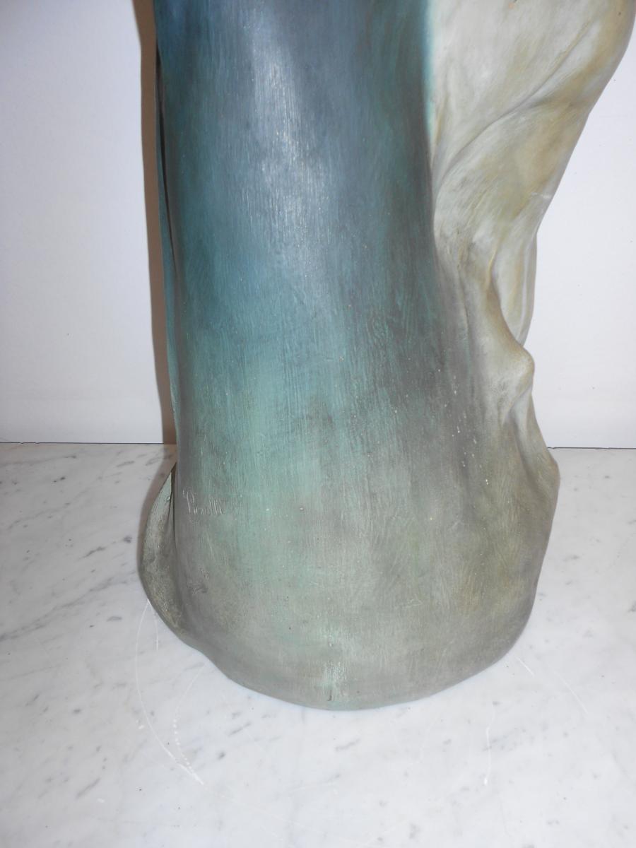 Large Vase Art Nouveau Terracotta Signed A.hanne-photo-5