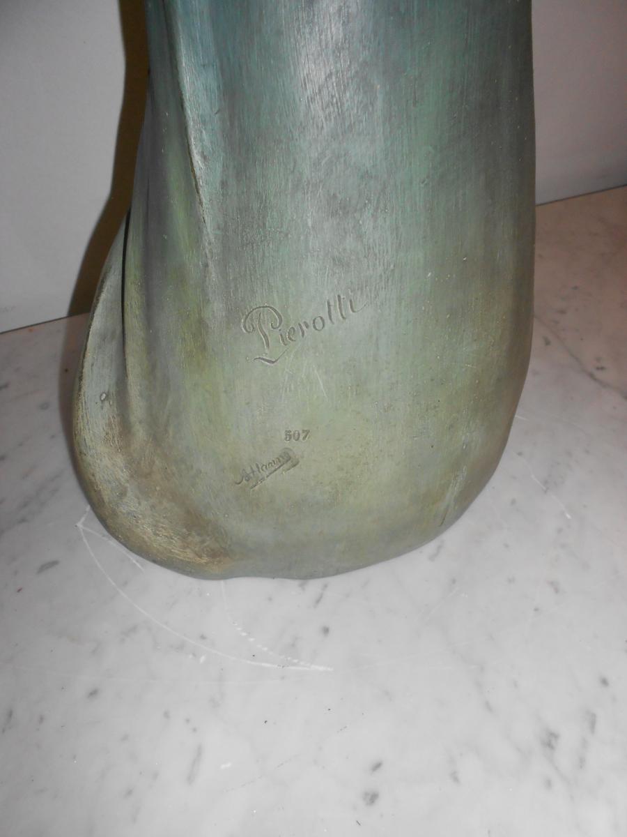 Large Vase Art Nouveau Terracotta Signed A.hanne-photo-8