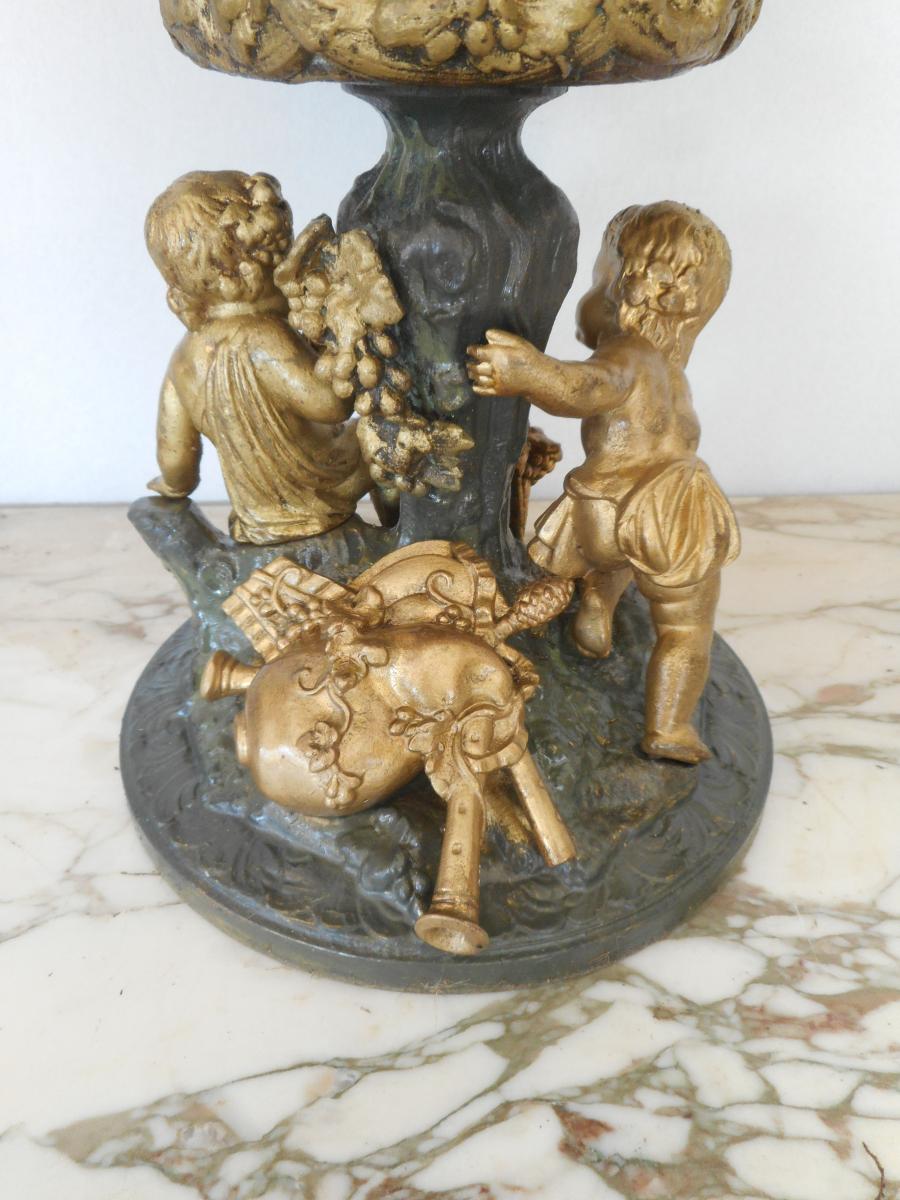 Centre De Table époque XIXème En Bronze Doré Et Porcelaine Scènes Enfants-photo-7
