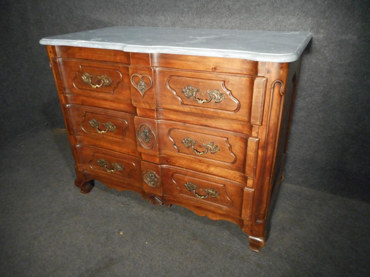 Commode arbalète de mariée époque Louis XV en noyer-photo-3