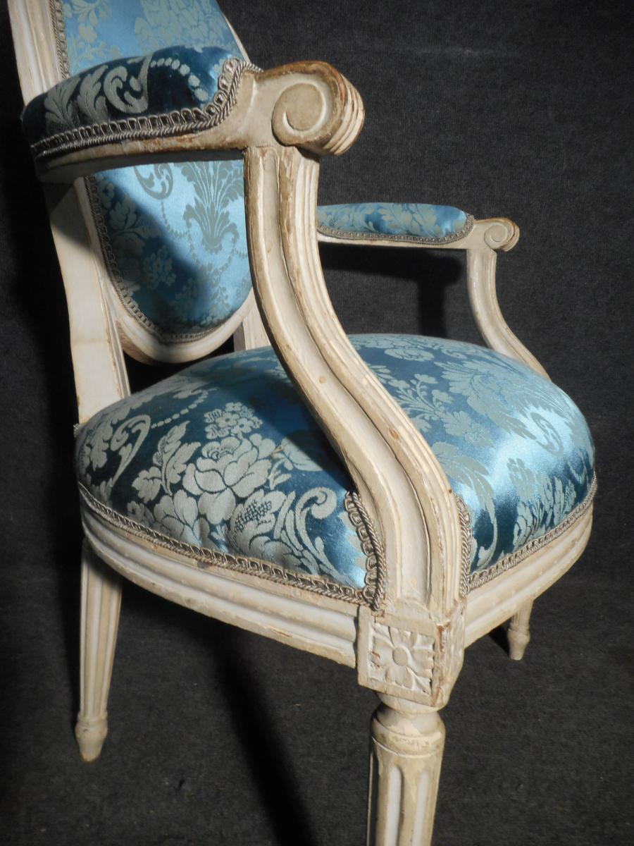 Pair Of Armchair In Lacquered Wood Louis XVI-photo-4