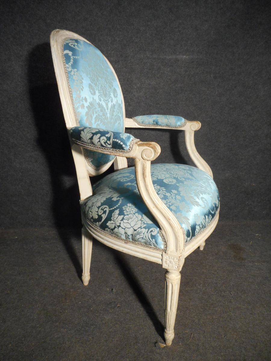 Pair Of Armchair In Lacquered Wood Louis XVI-photo-1