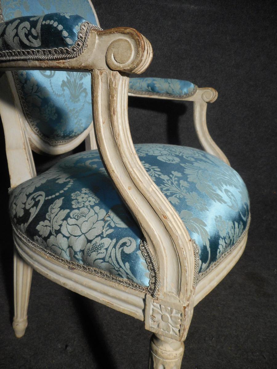 Pair Of Armchair In Lacquered Wood Louis XVI-photo-3