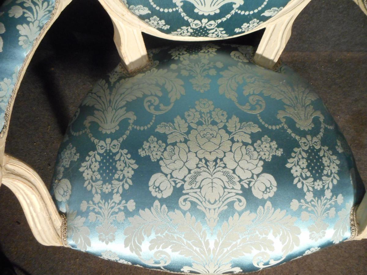 Pair Of Armchair In Lacquered Wood Louis XVI-photo-4