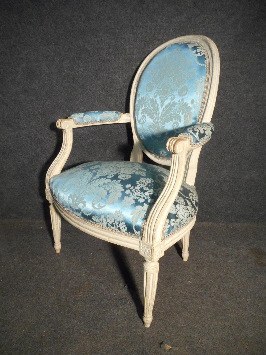 Pair Of Armchair In Lacquered Wood Louis XVI-photo-5