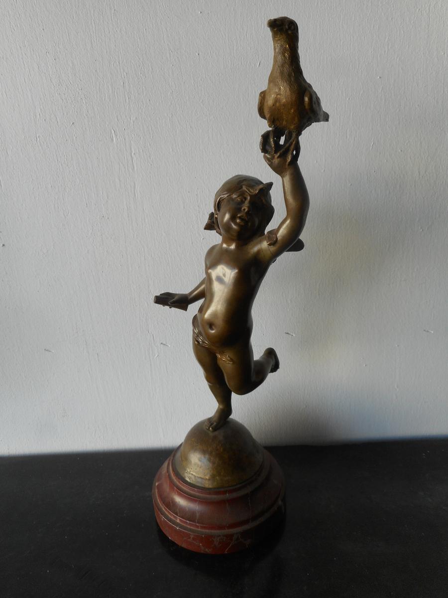 Bronze Statue Nineteenth Girl With The Bird Signed Georges De Kerveguen
