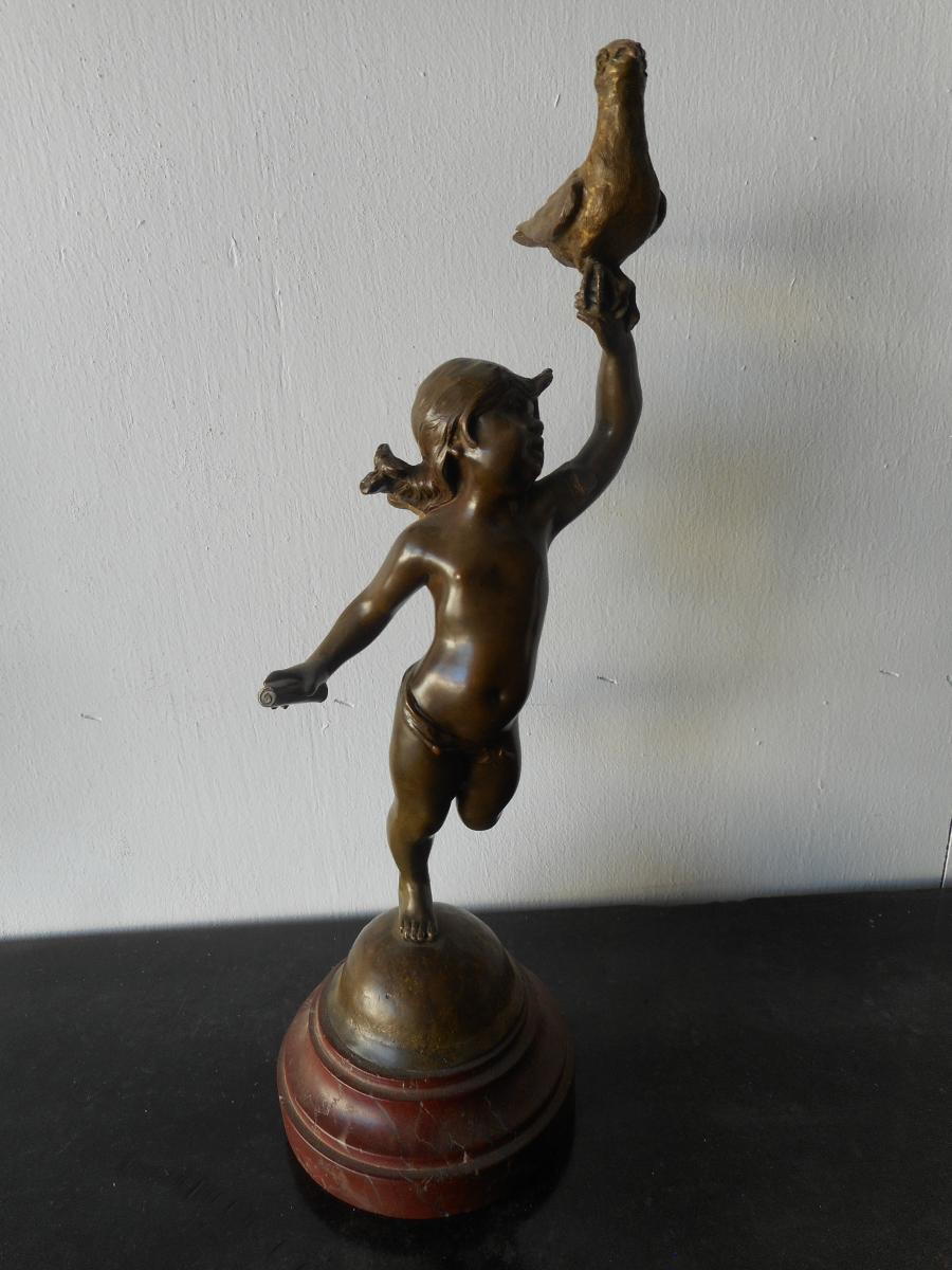 Bronze Statue Nineteenth Girl With The Bird Signed Georges De Kerveguen-photo-4