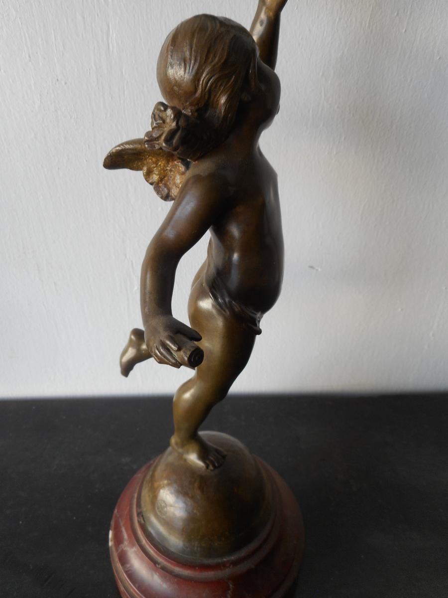 Bronze Statue Nineteenth Girl With The Bird Signed Georges De Kerveguen-photo-3