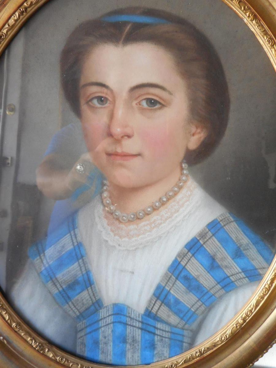 Portrait jeune femme pastel époque XIXème-photo-3