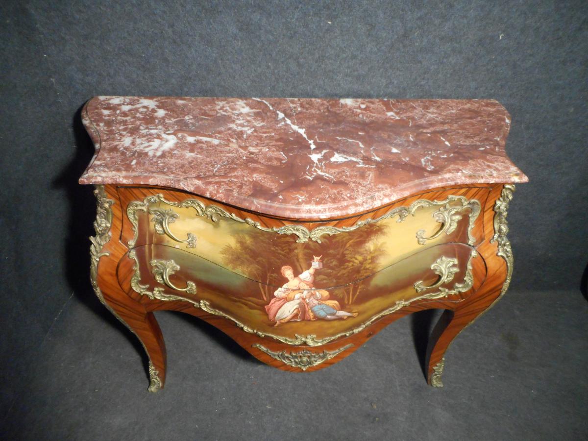 Curved Dresser Vernis Martin In Marquetry And Gilt Bronze-photo-2