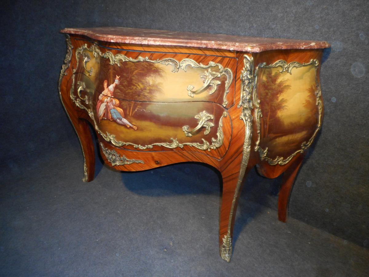 Curved Dresser Vernis Martin In Marquetry And Gilt Bronze-photo-3
