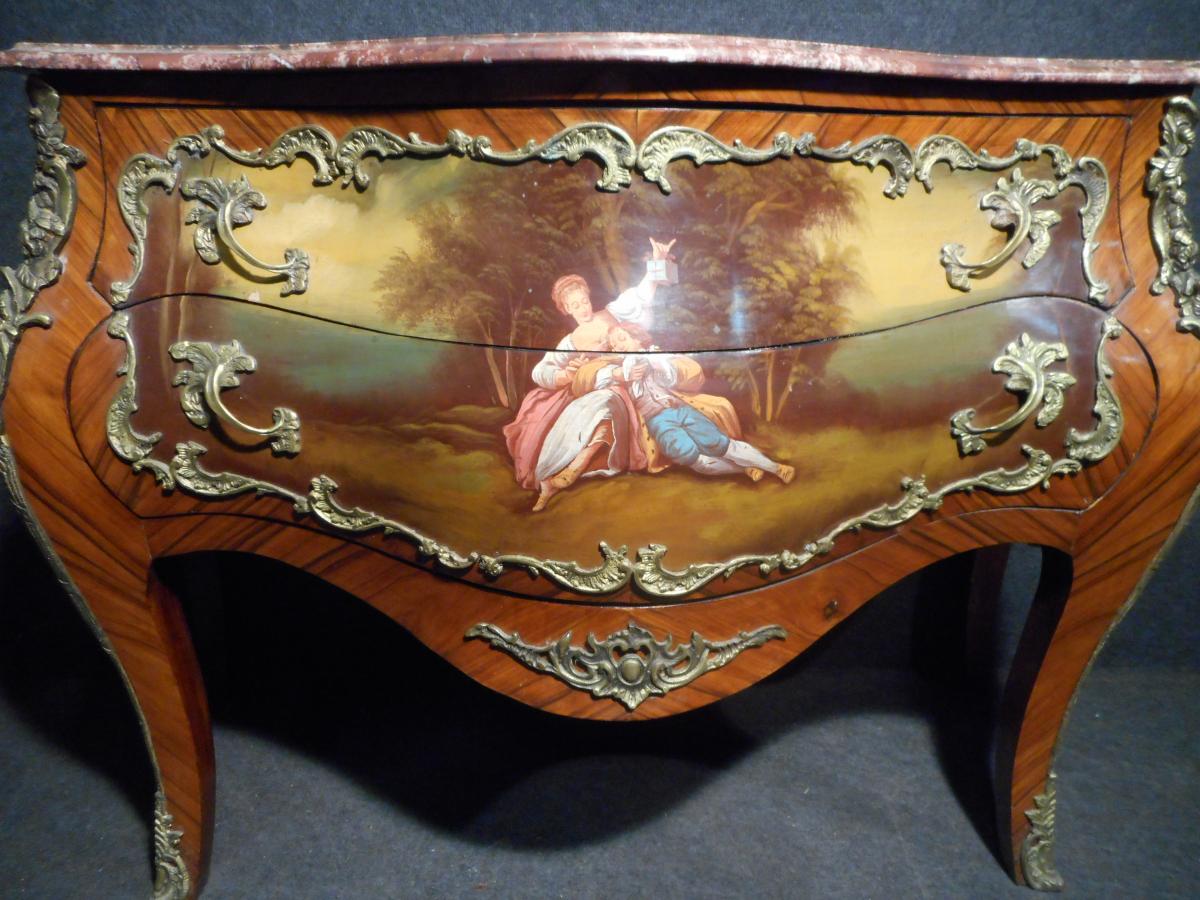 Curved Dresser Vernis Martin In Marquetry And Gilt Bronze-photo-4