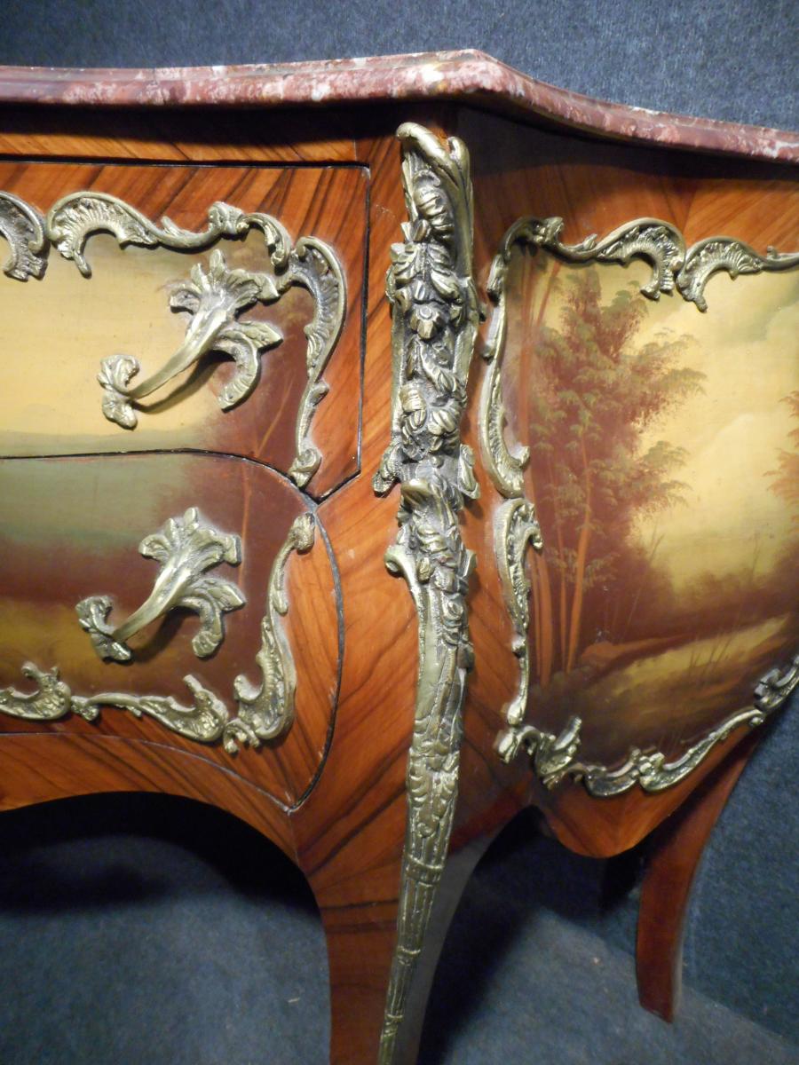 Commode galbée Vernis Martin En Marqueterie Et Bronze Doré-photo-1