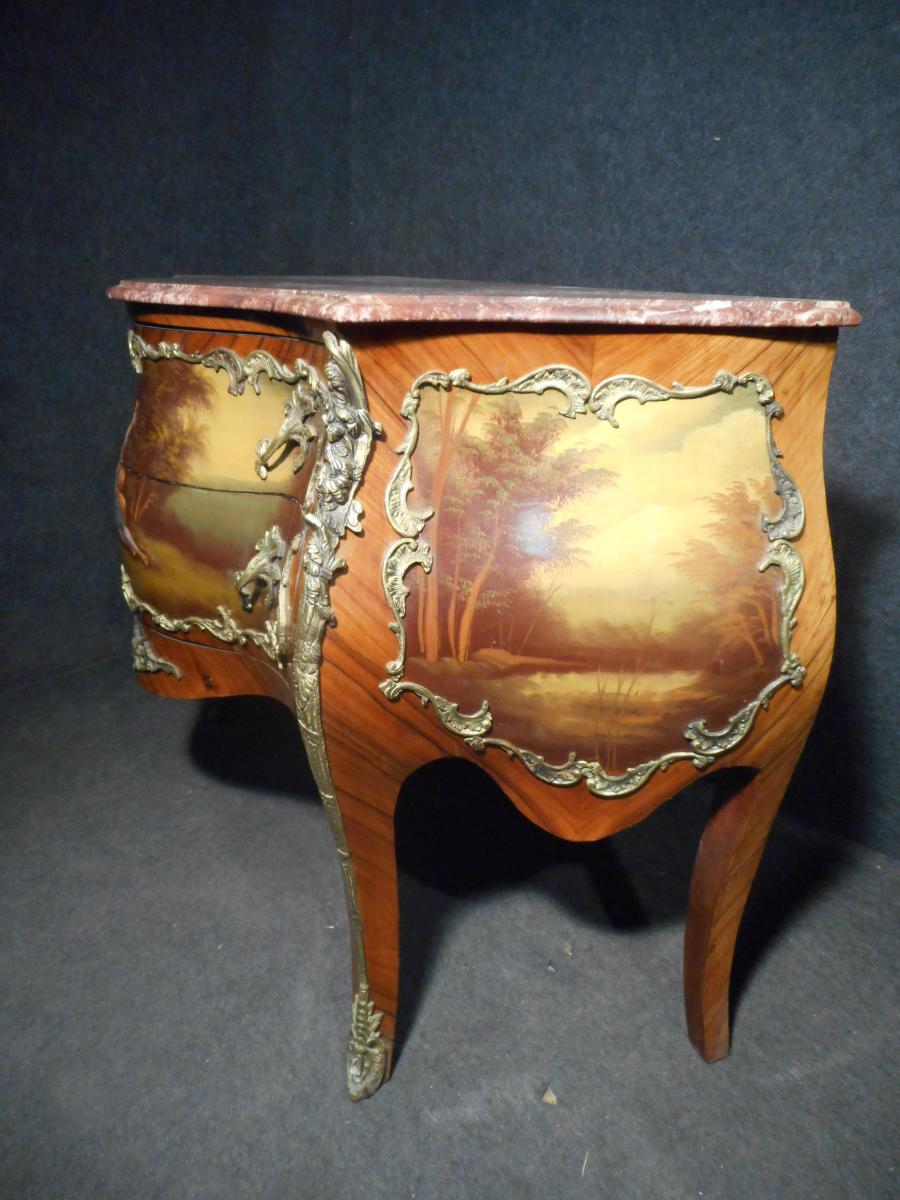 Curved Dresser Vernis Martin In Marquetry And Gilt Bronze-photo-7