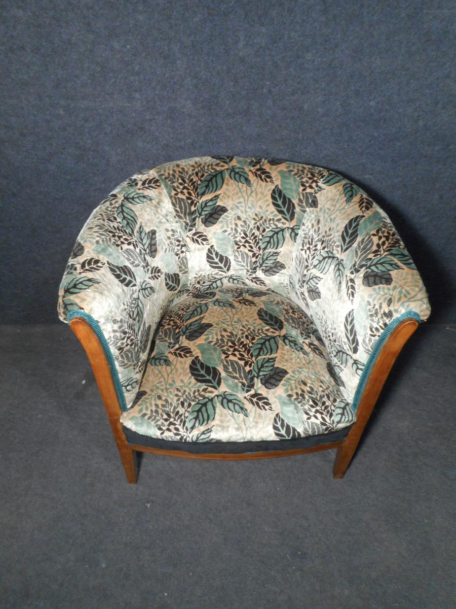 Paire De Fauteuil Tonneau En Marqueterie époque Art Deco -photo-1