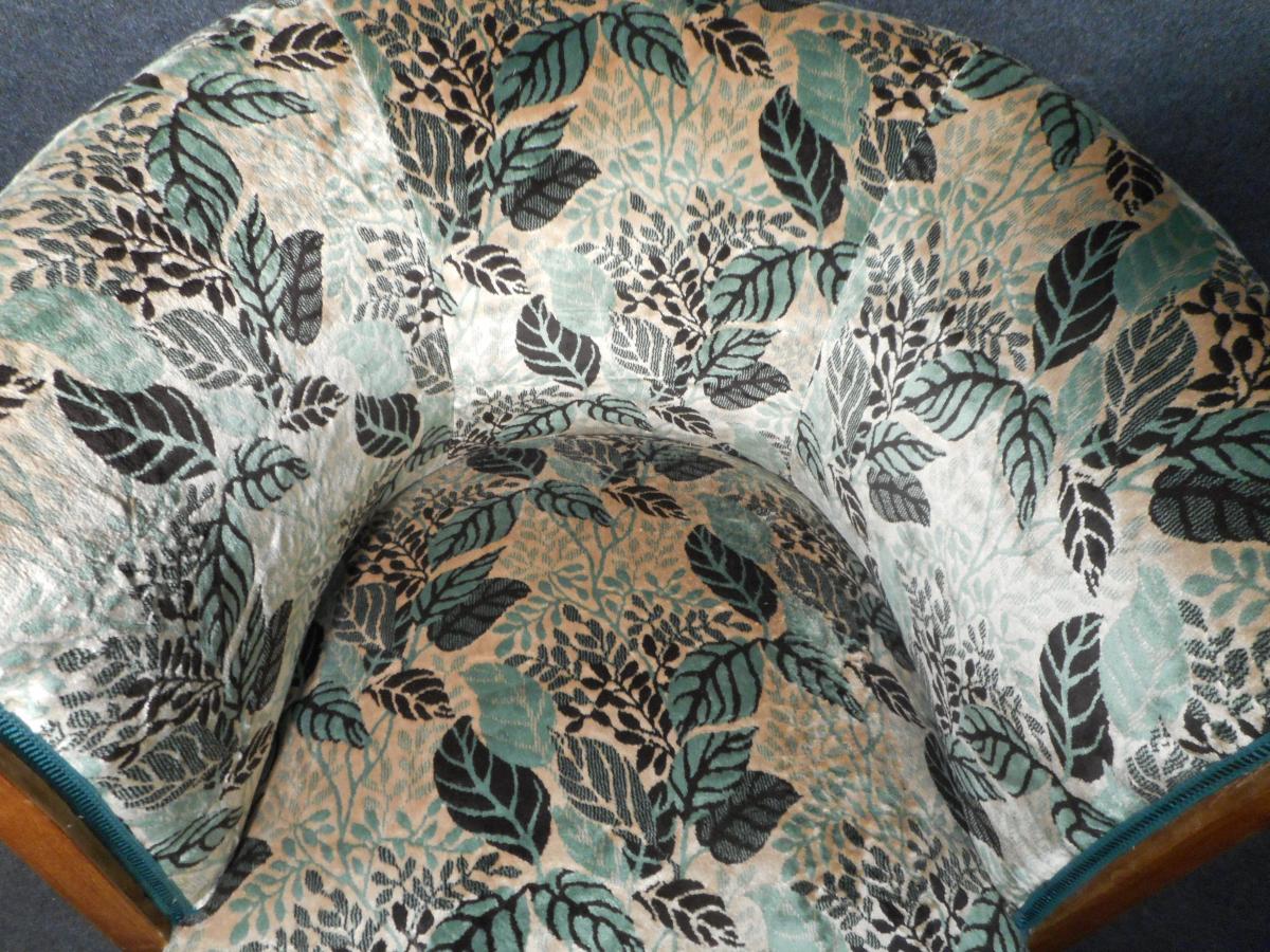 Paire De Fauteuil Tonneau En Marqueterie époque Art Deco -photo-5