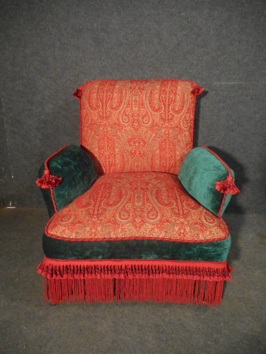 Ensemble Fauteuil Et Chauffeuse cachemire époque Napoléon III-photo-2