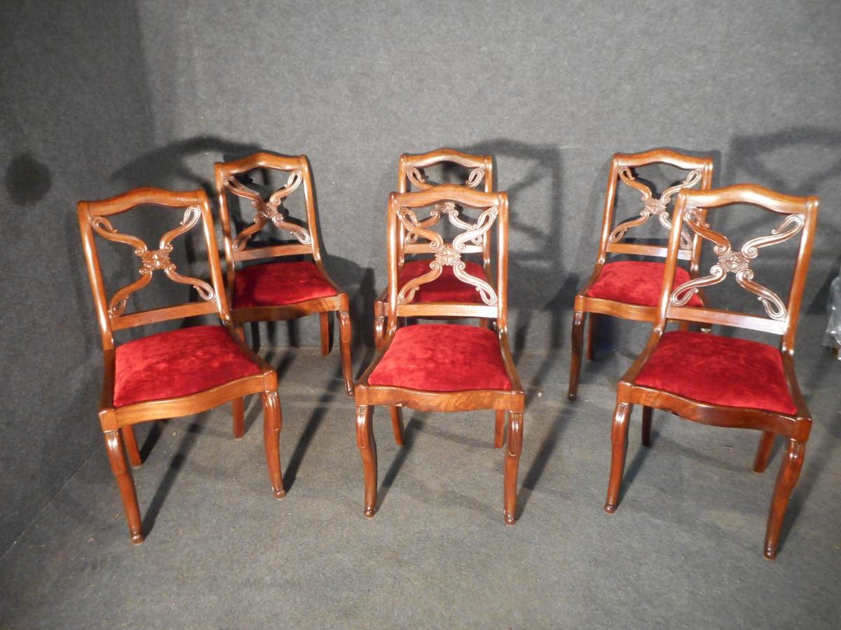 Set Of 6 Chairs Restoration Period Mahogany Of Cuba-photo-2
