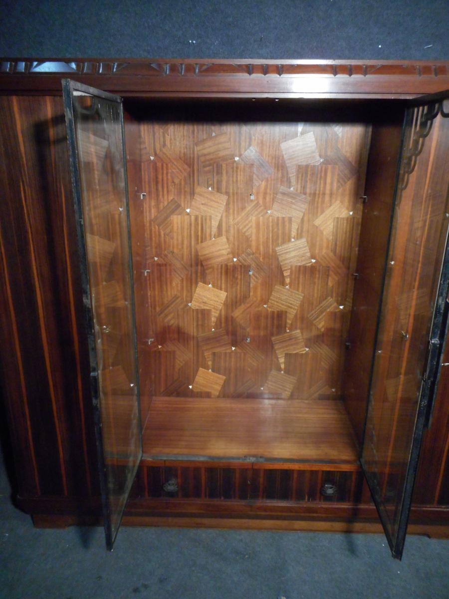 Art Nouveau Library In Macassar Ebony And Wrought Iron Stamped Majorelle-photo-3