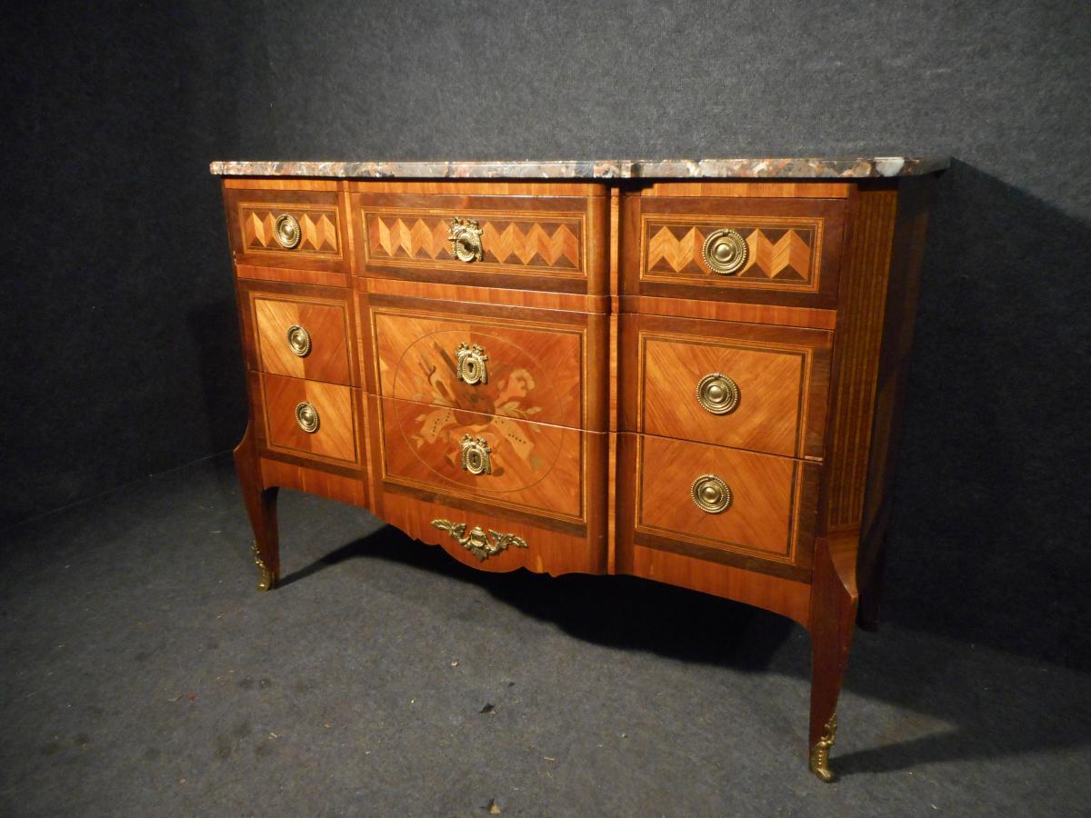 Commode époque Napoléon III En Marqueterie Et Bronze Doré-photo-2