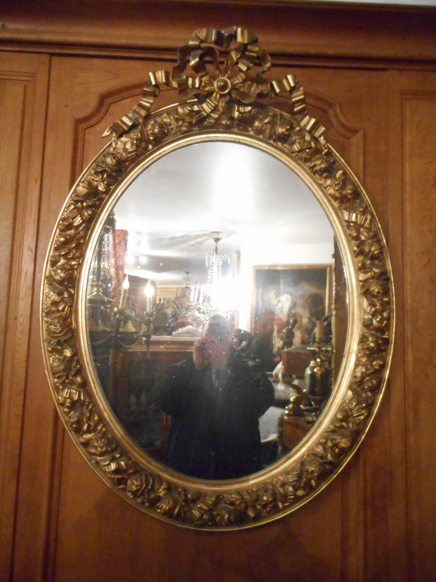 Large Golden Mirror Oval Early Nineteenth Time-photo-4