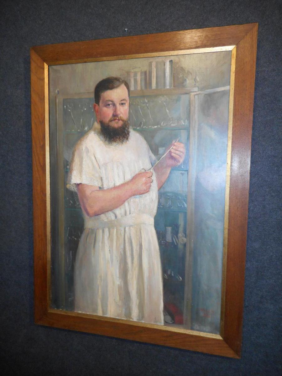 Grand tableau medecin huile sur toile signé Willem daté 1915-photo-2