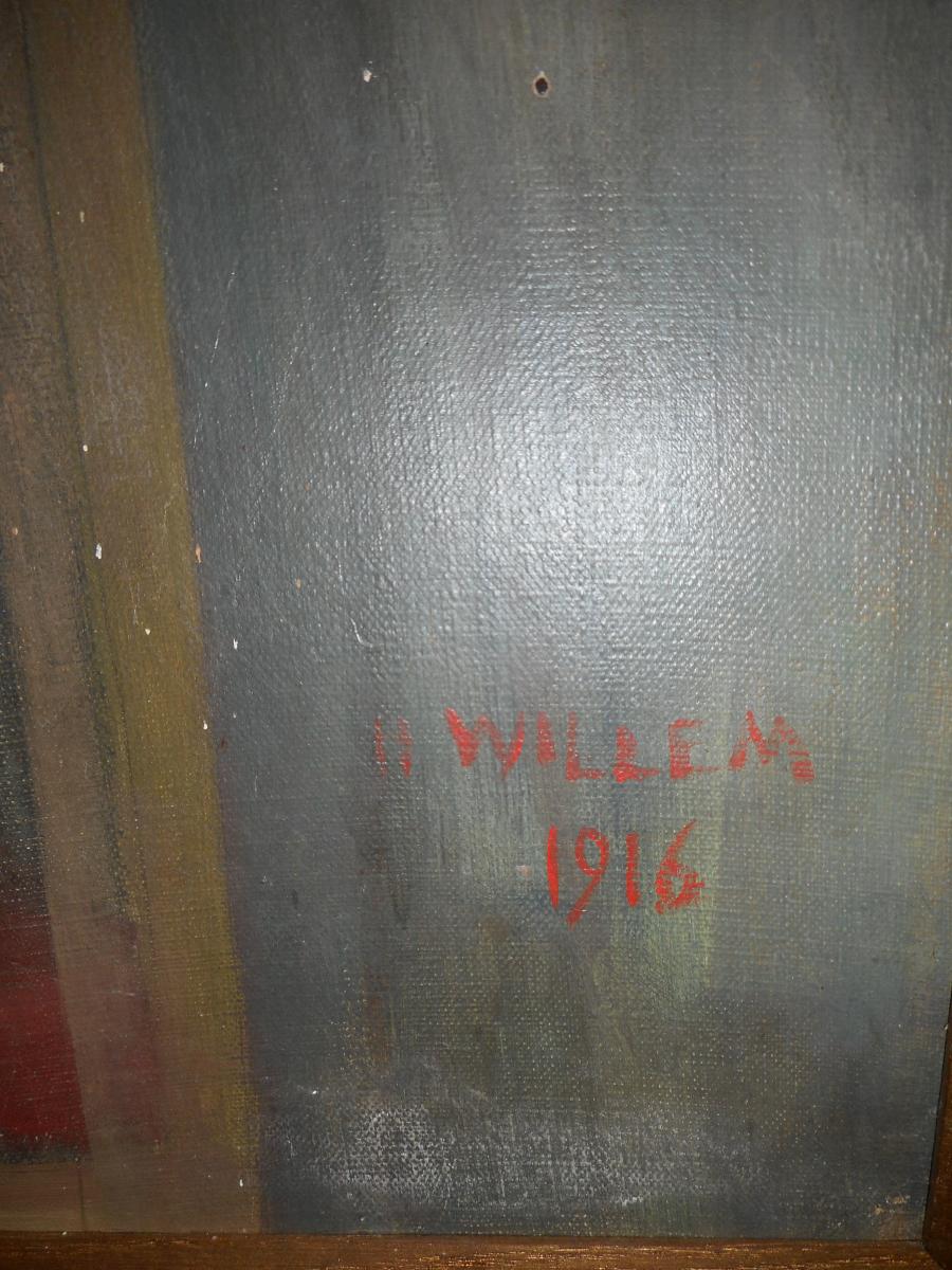 Grand tableau medecin huile sur toile signé Willem daté 1915-photo-4