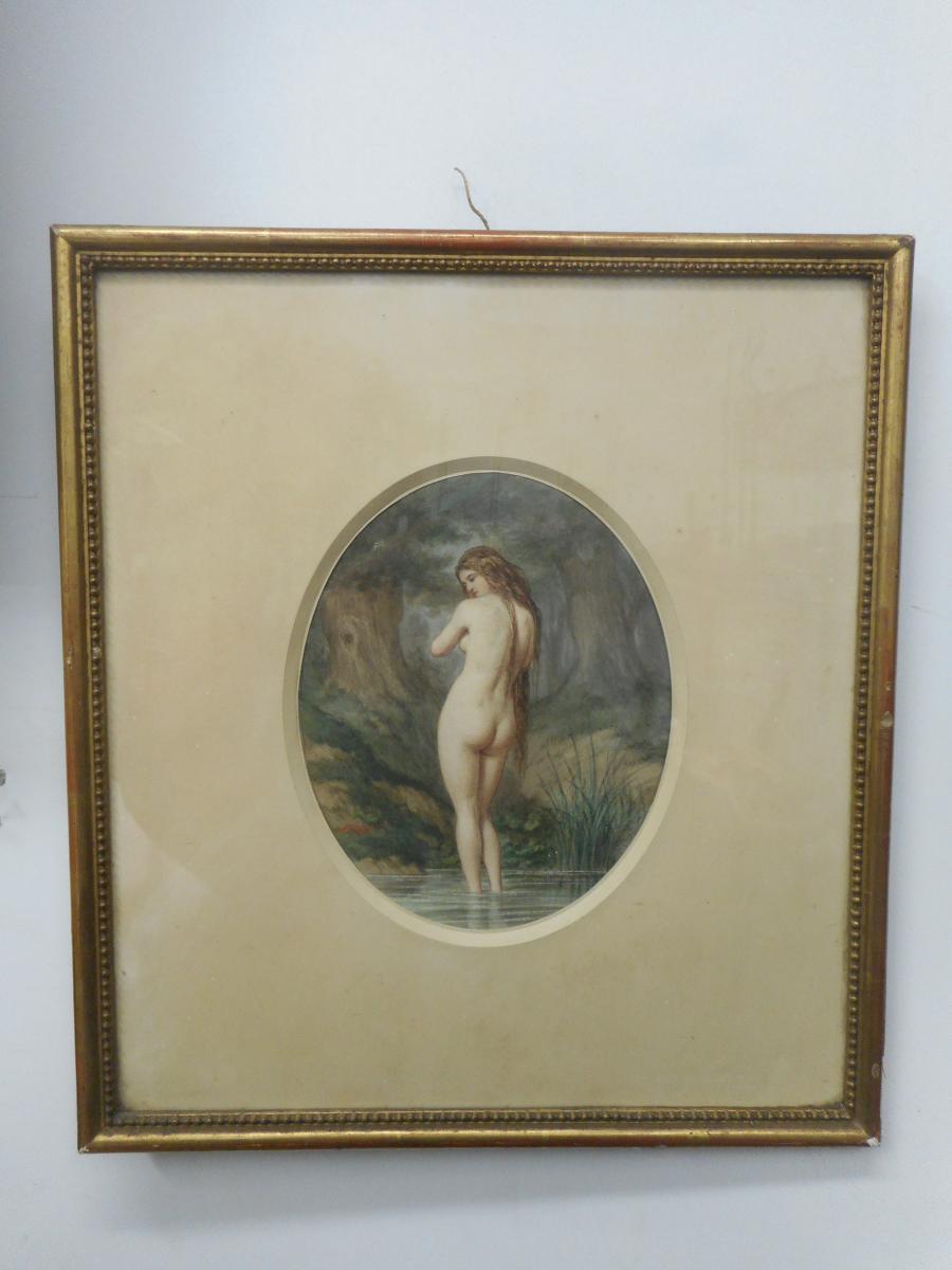 Watercolor Woman Signed Louis Gabriel Morel-retz 1825-1899
