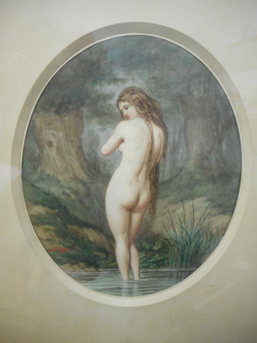 Aquarelle Femme Signé Louis Gabriel Morel-retz 1825-1899-photo-2