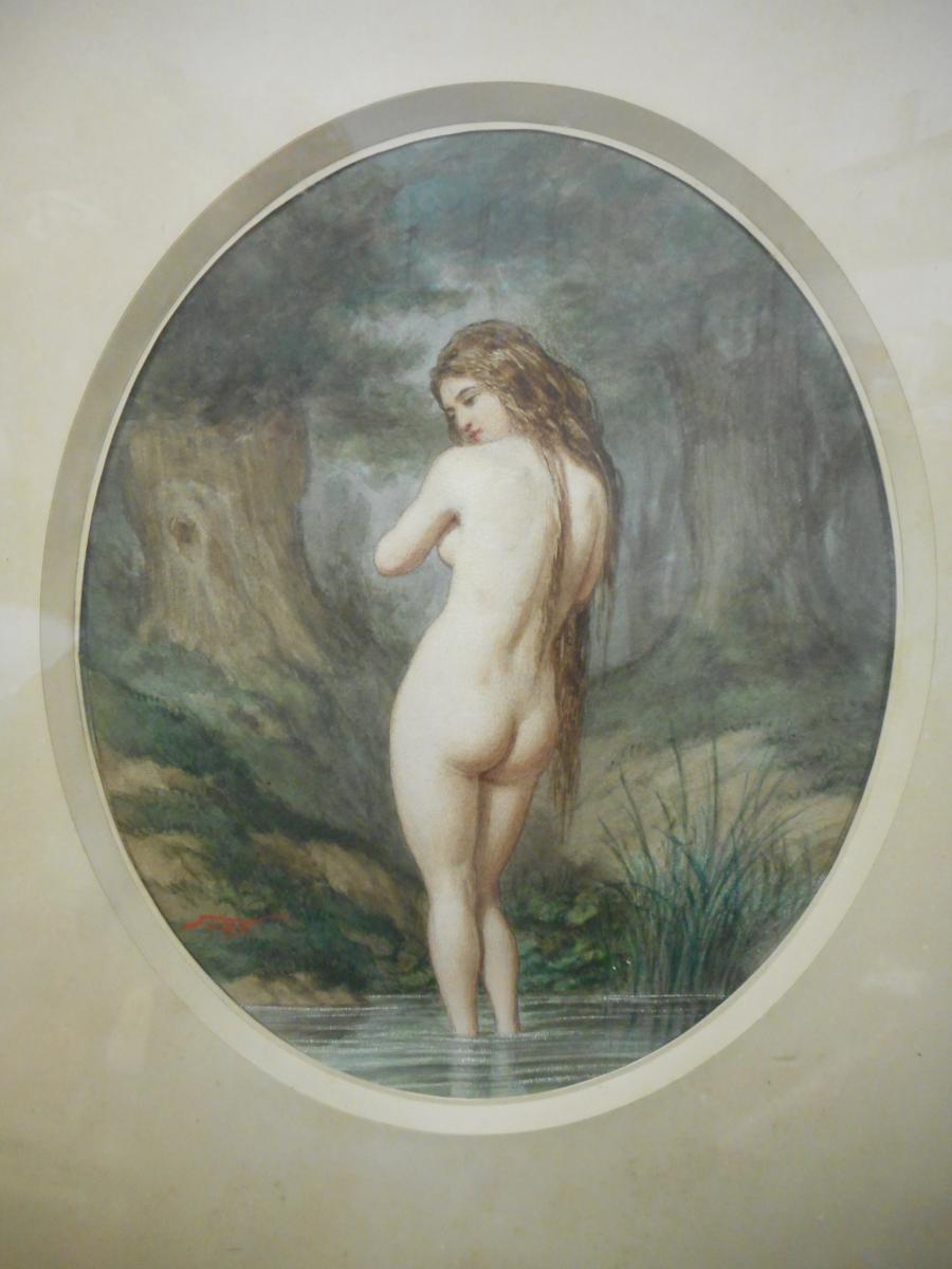 Watercolor Woman Signed Louis Gabriel Morel-retz 1825-1899-photo-2
