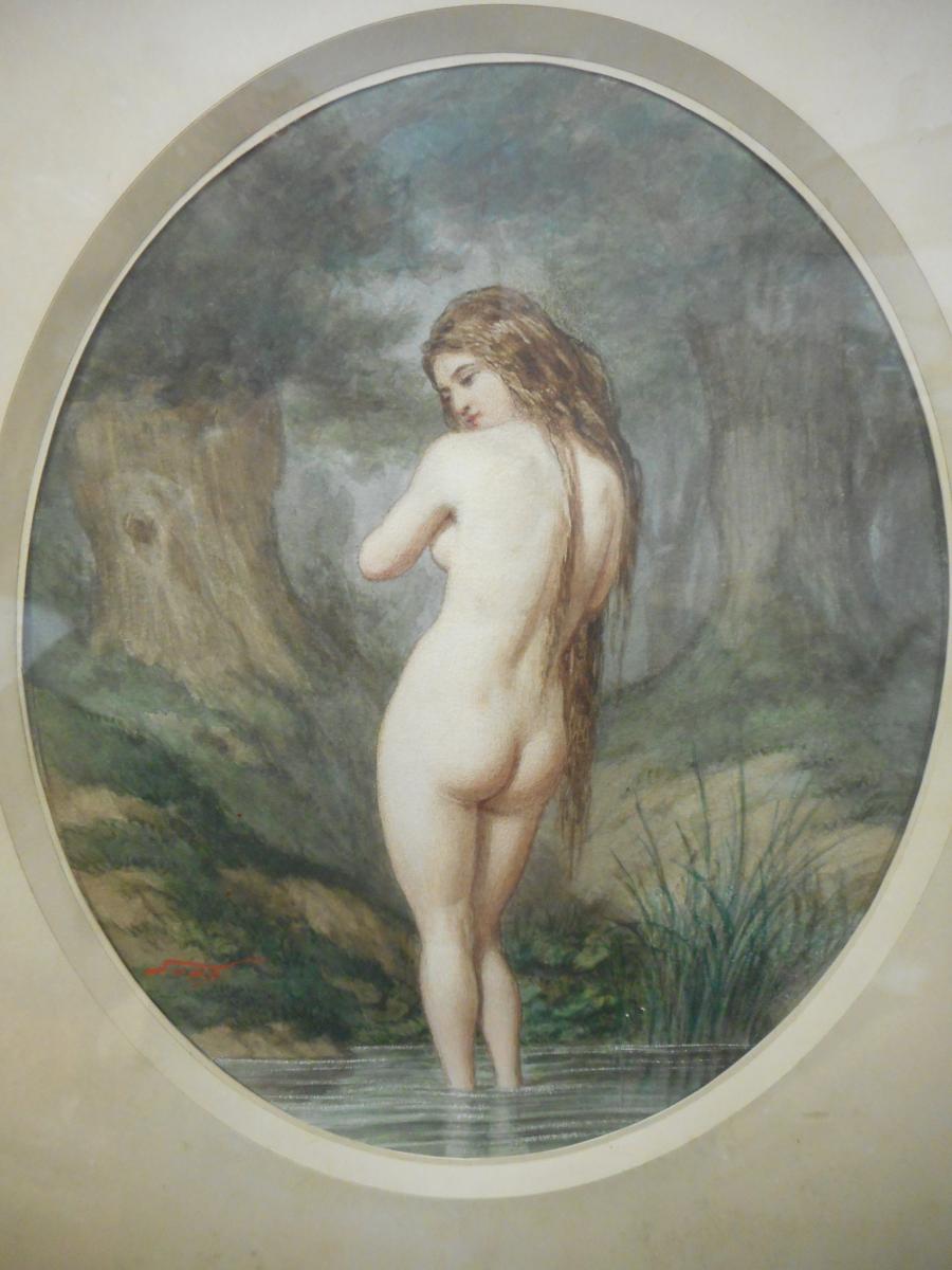 Watercolor Woman Signed Louis Gabriel Morel-retz 1825-1899-photo-3