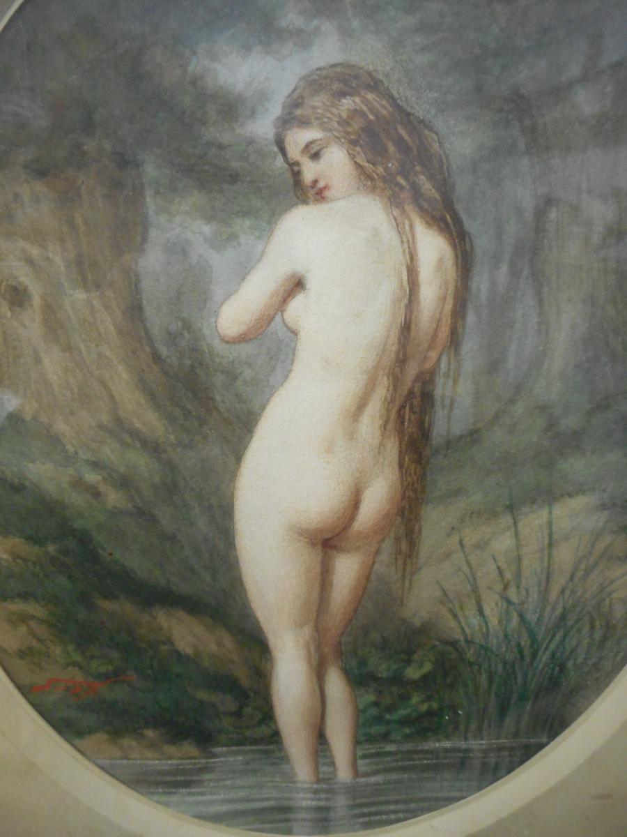 Watercolor Woman Signed Louis Gabriel Morel-retz 1825-1899-photo-4