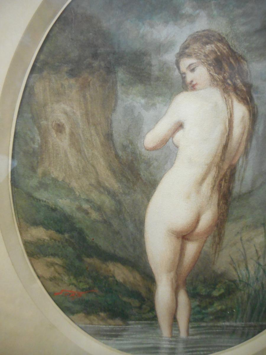 Aquarelle Femme Signé Louis Gabriel Morel-retz 1825-1899-photo-2
