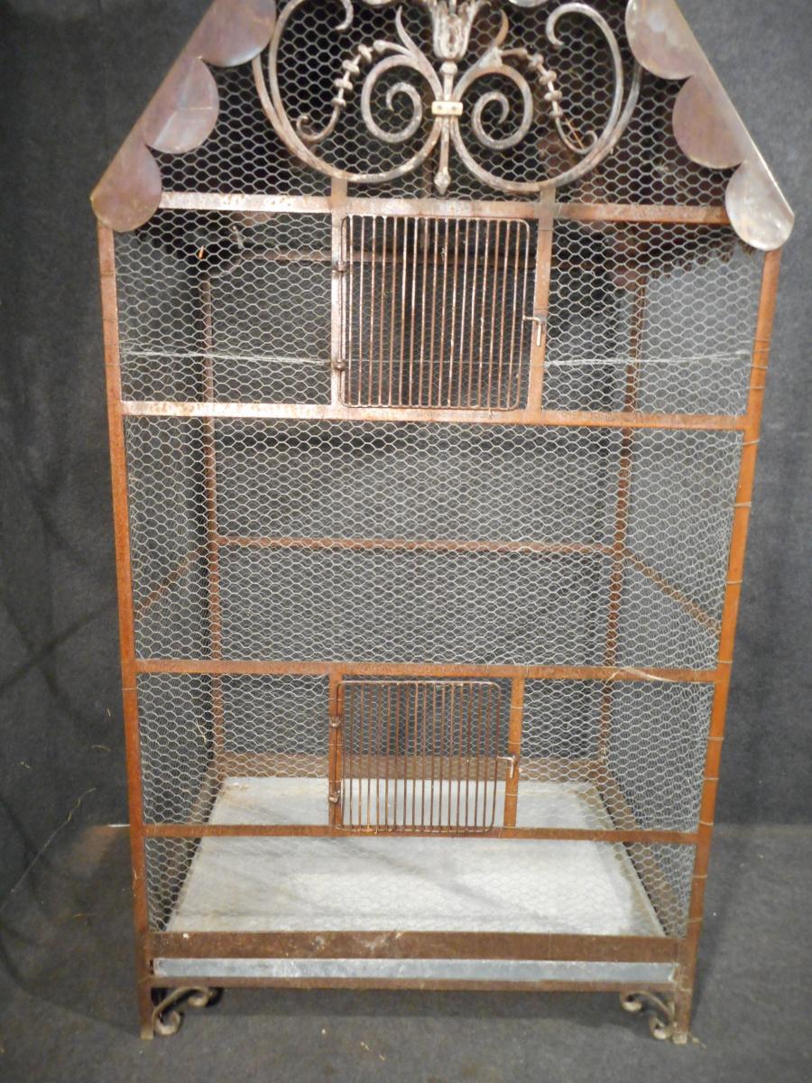 Large Bird Cage Napoleon III Wrought Iron And Copper-photo-3