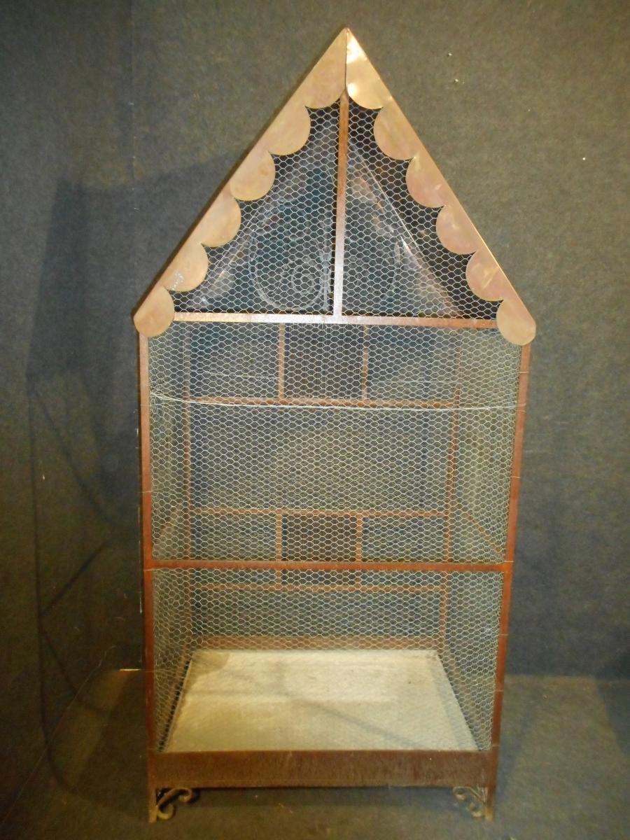 Large Bird Cage Napoleon III Wrought Iron And Copper-photo-5