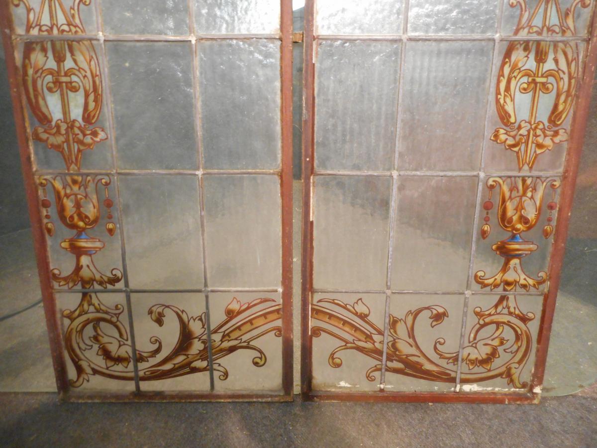 Pair Of Stained Glass Doors Art Nouveau-photo-3